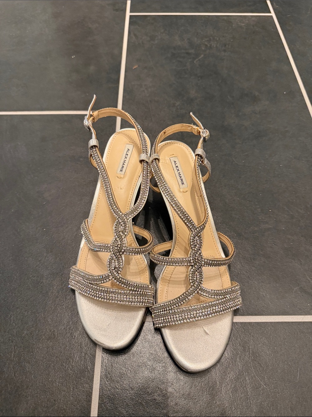 Alex Marie Silver Crystal-Strap Dress Sandals